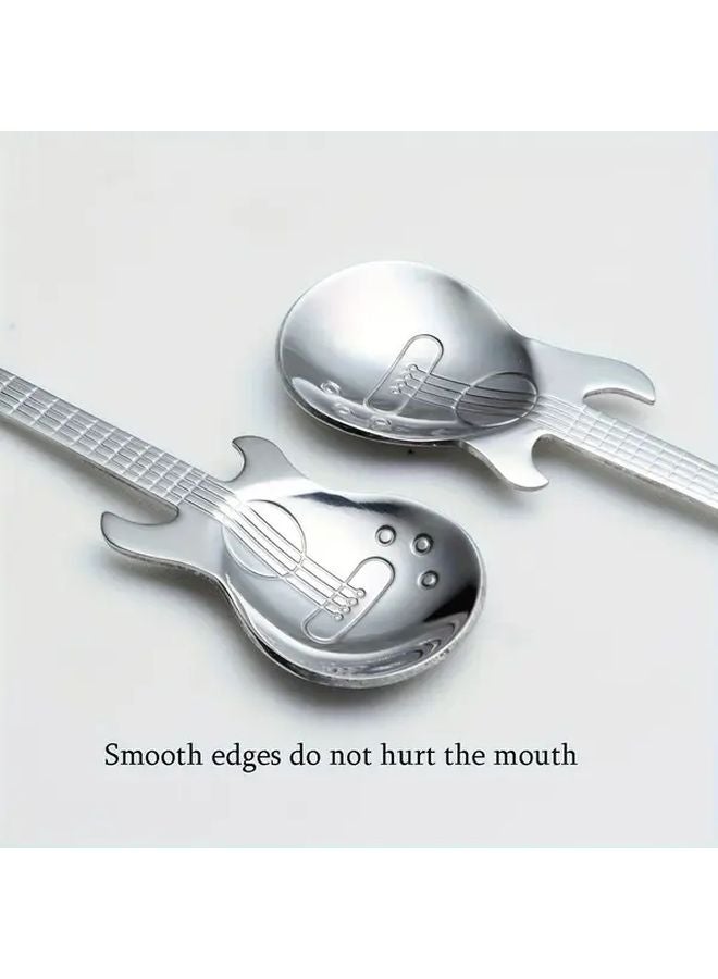 5PCS Silvery Mirror Polished 304 Stainless Steel Creative Guitar Spoon Dessert Coffee Stirring Ice Cream Scoop - Image 5